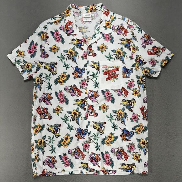 Marvel Shirt Men XL Thor What If Island Time Hawaiian Spider Man Artsy Whimsical - Picture 1 of 15